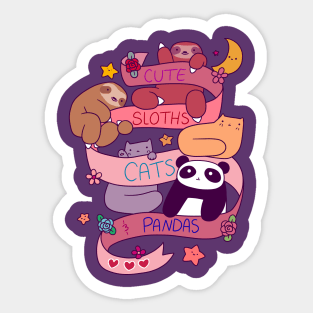 Cute Sloths Cats and Pandas Sticker